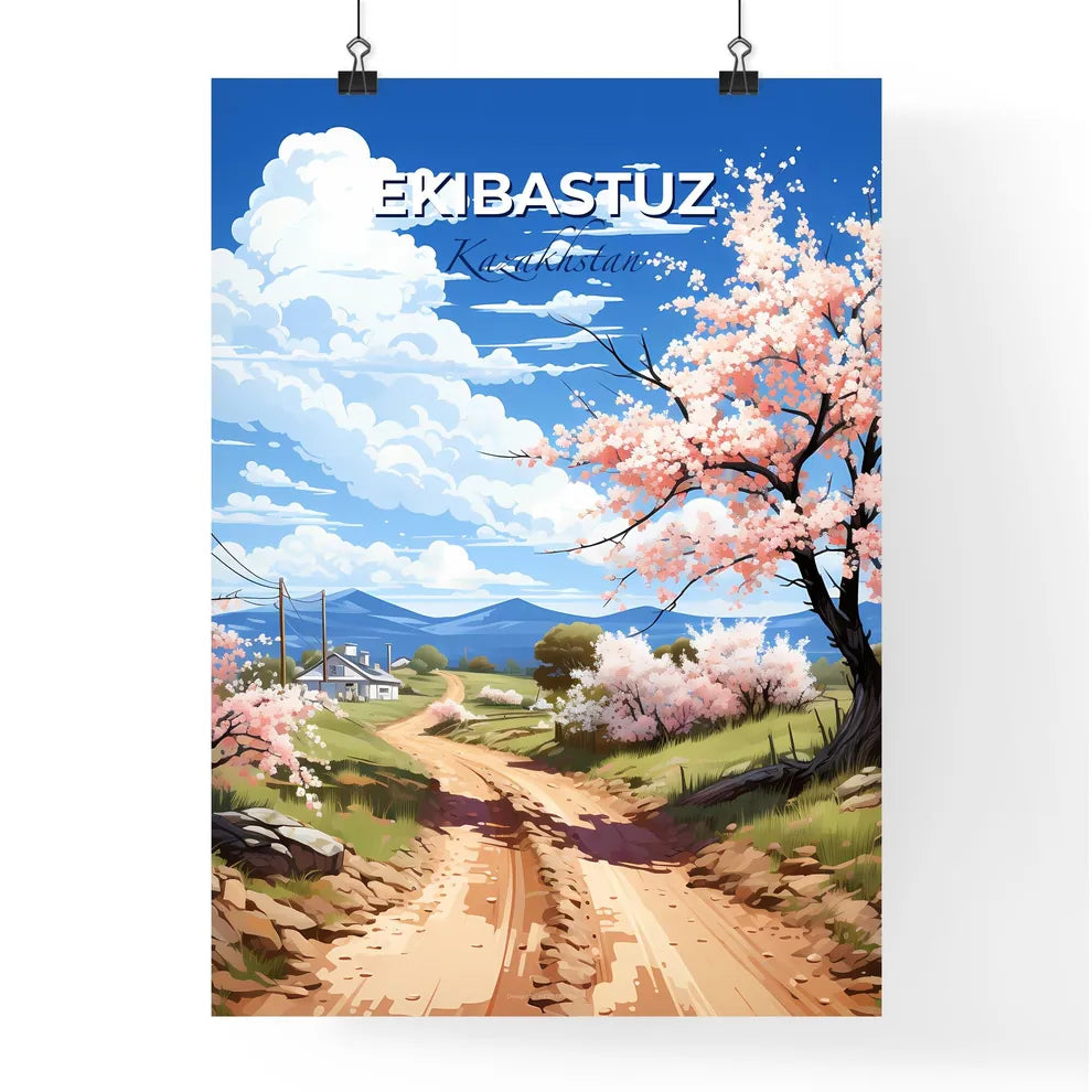 Ekibastuz, Kazakhstan, A Poster of a dirt road with pink flowers on it Default Title