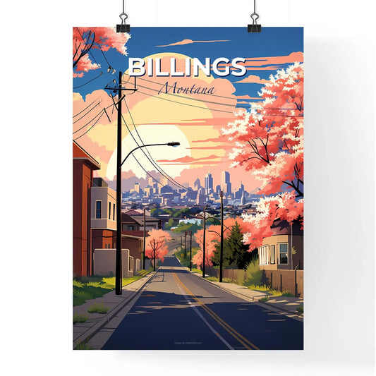 Billings, Montana, A Poster of a road with pink trees and buildings in the background Default Title
