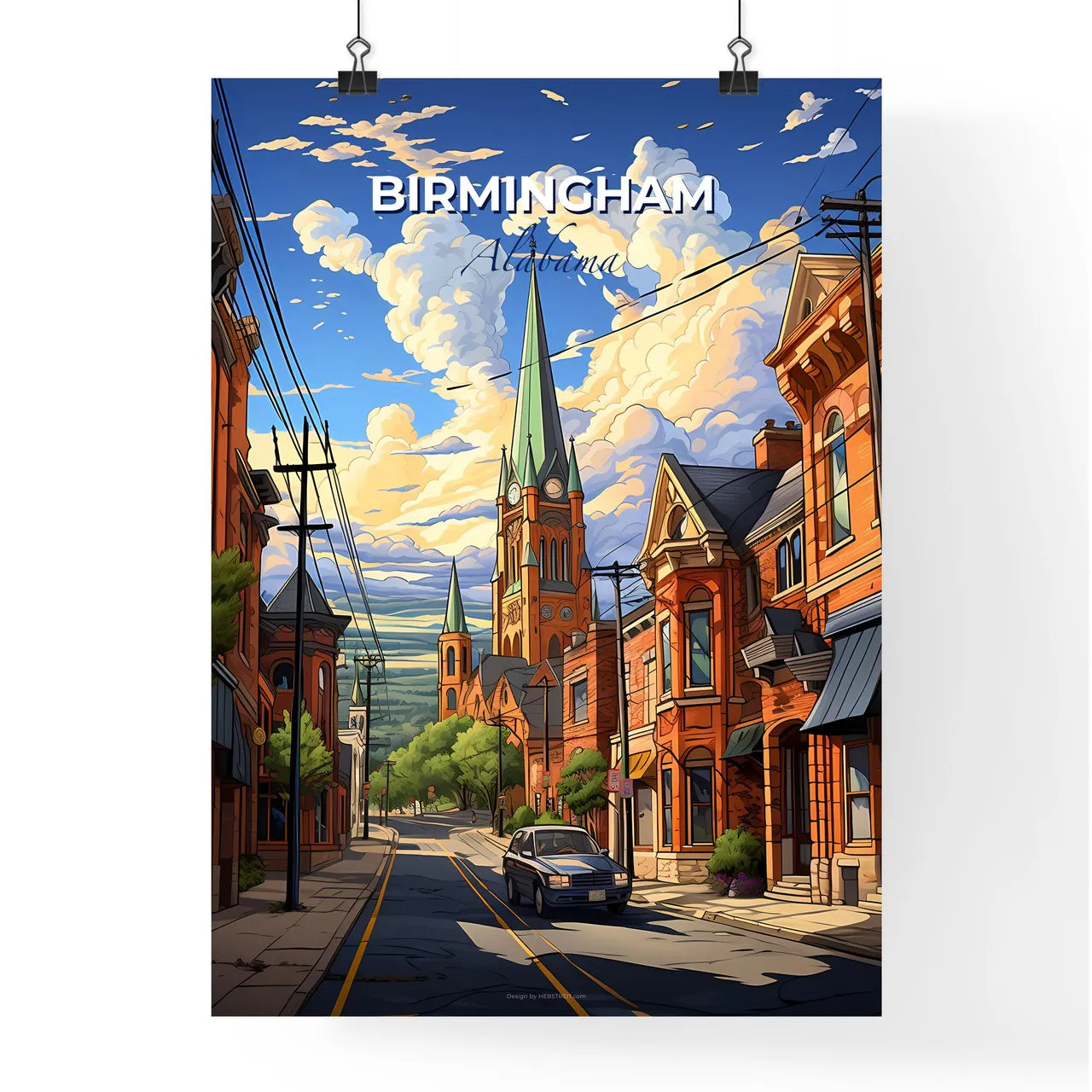 Birmingham, Alabama, A Poster of a street with a car and buildings Default Title
