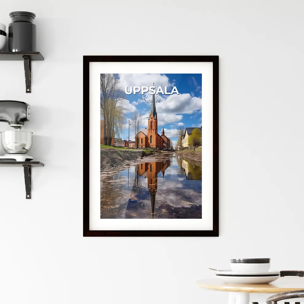 Uppsala, Sweden, A Poster of a body of water with buildings and trees in the background Default Title
