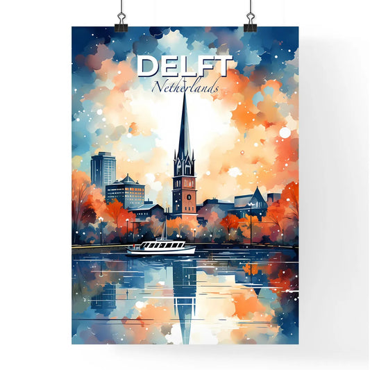 Delft, Netherlands, A Poster of a painting of a church and a city Default Title