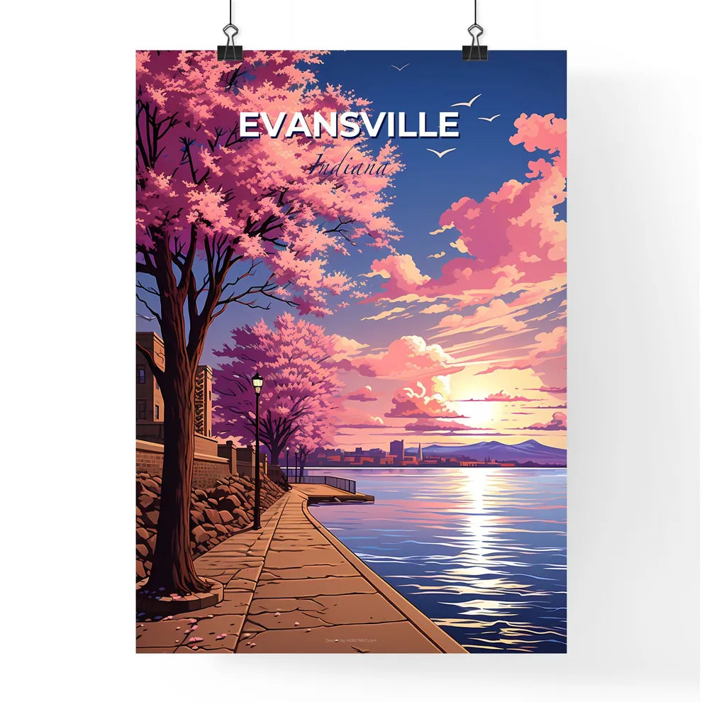 Evansville, Indiana, A Poster of a pink tree next to a body of water Default Title