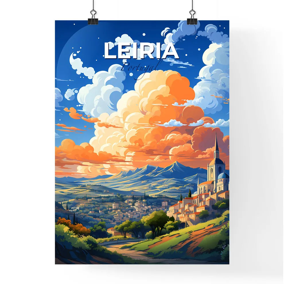Leiria, Portugal, A Poster of a landscape with a building and mountains Default Title