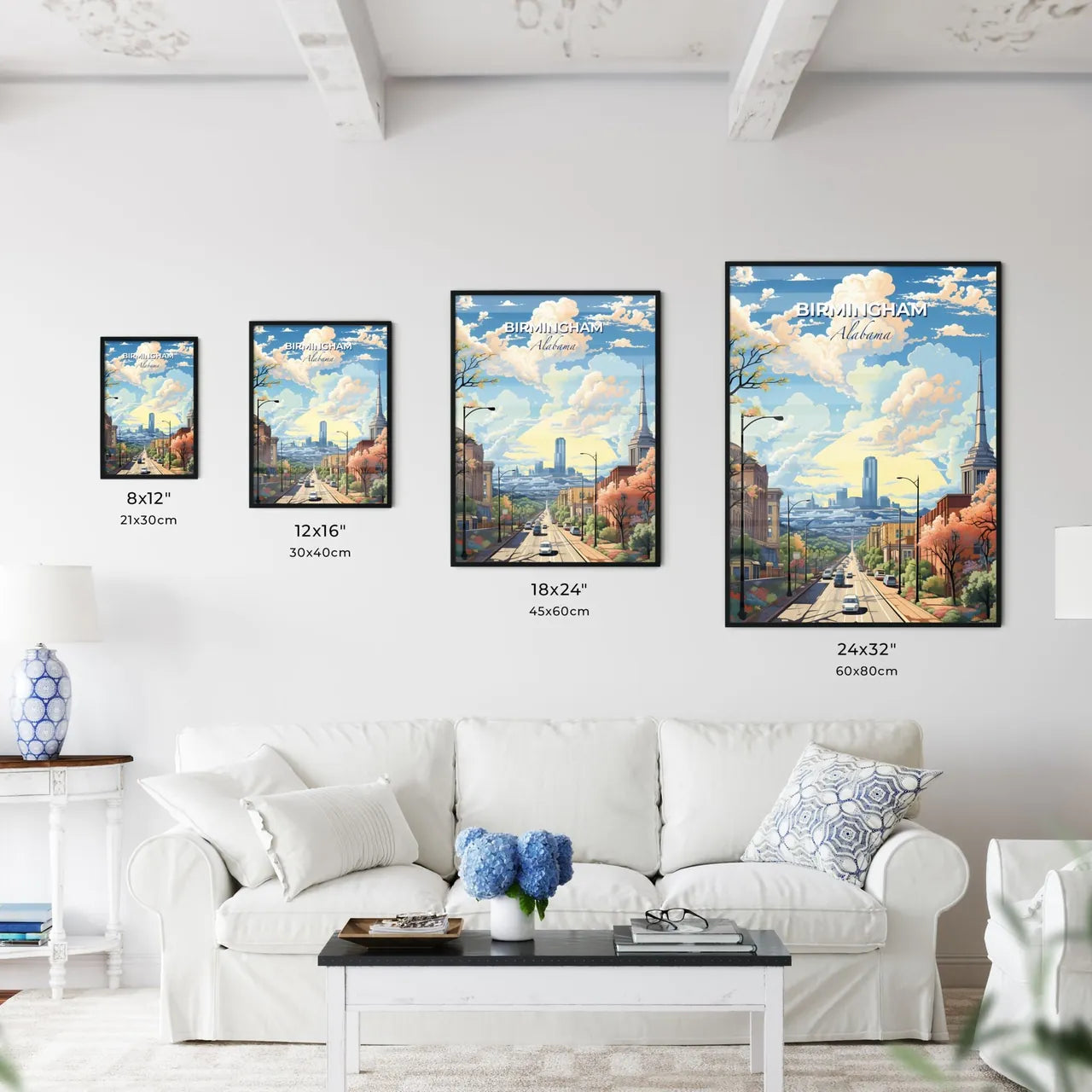 Birmingham, Alabama, A Poster of a street with cars and trees and buildings Default Title