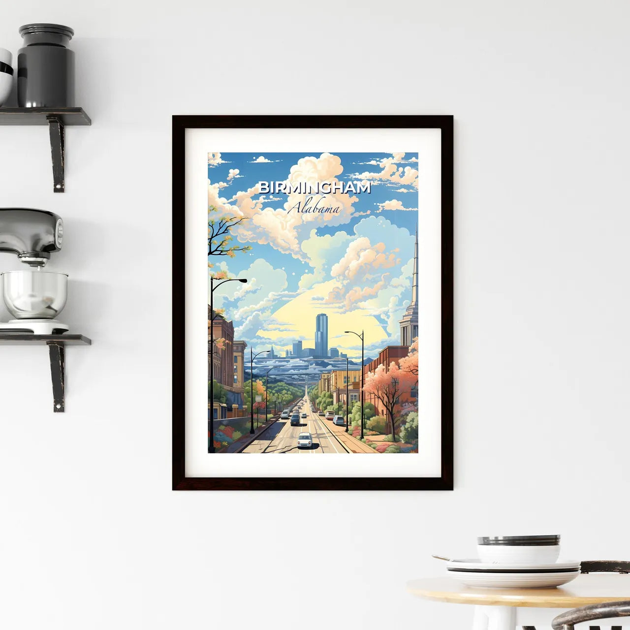 Birmingham, Alabama, A Poster of a street with cars and trees and buildings Default Title