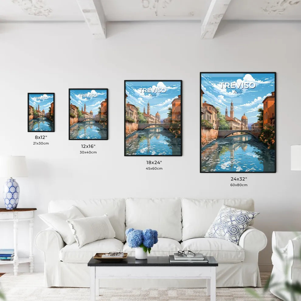 Treviso, Italy, A Poster of a bridge over a river with buildings and a church Default Title
