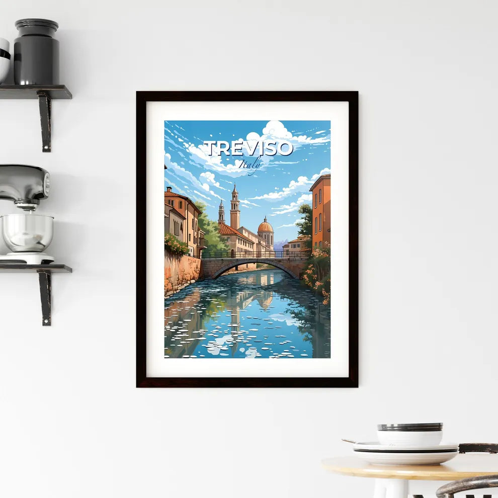 Treviso, Italy, A Poster of a bridge over a river with buildings and a church Default Title