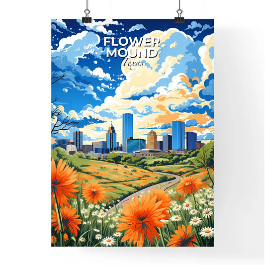 Flower Mound, Texas, A Poster of a colorful landscape with flowers and a city in the background Default Title