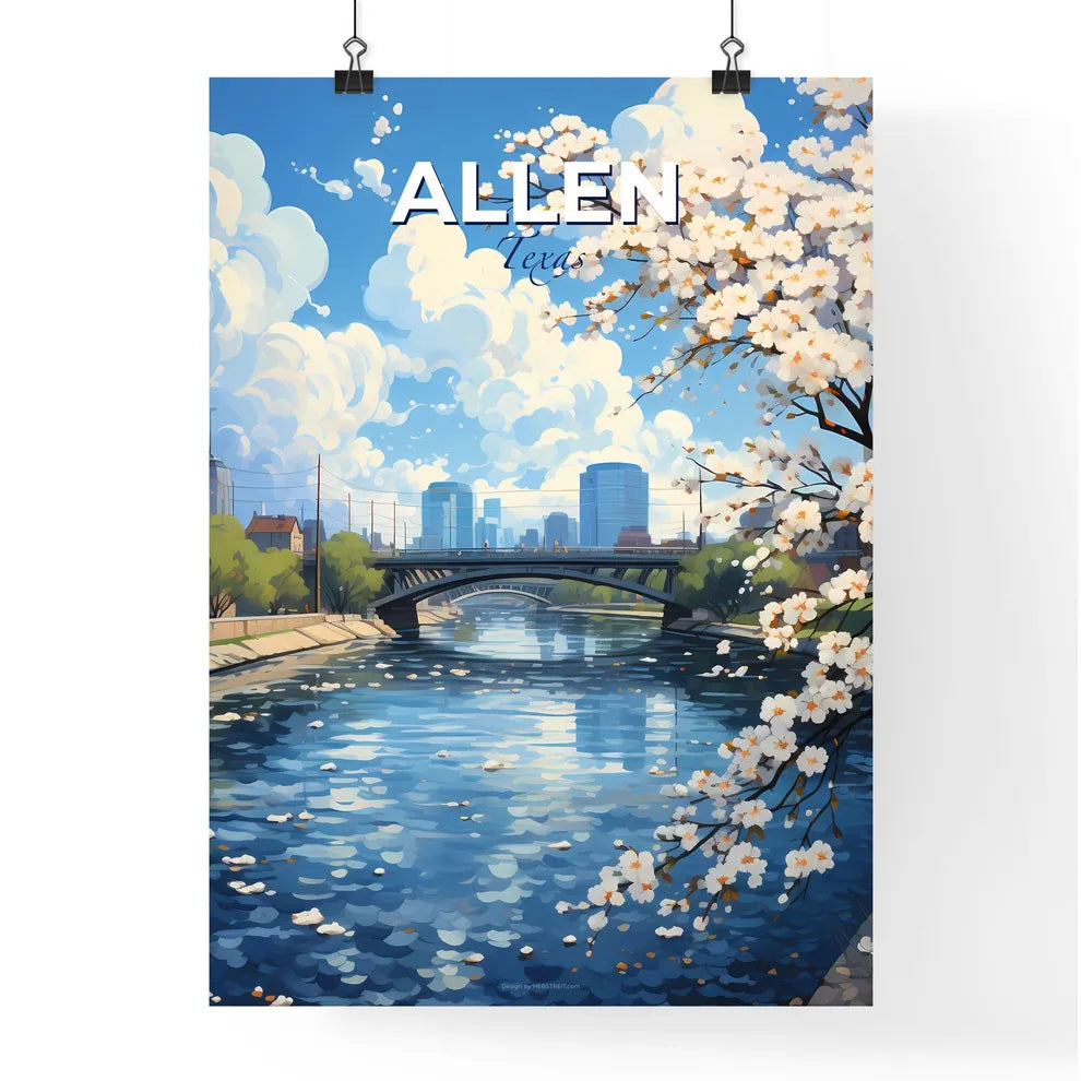 Allen, Texas, A Poster of a river with a bridge and trees and a city in the background Default Title