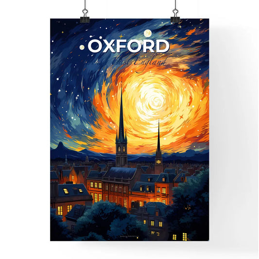 Oxford, South East England, A Poster of a painting of a city with a spiral of stars and a building Default Title