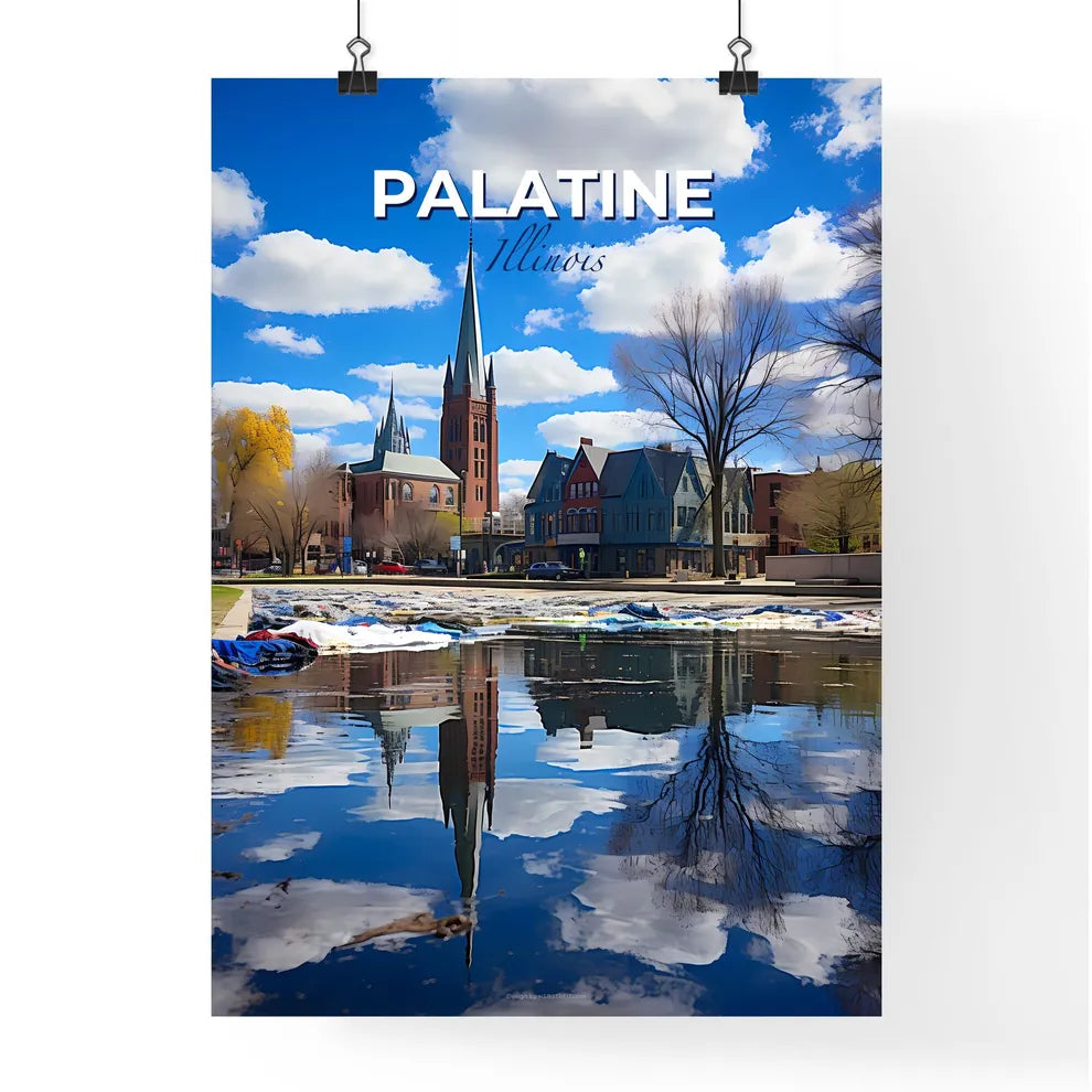 Palatine, Illinois, A Poster of a body of water with buildings and trees Default Title