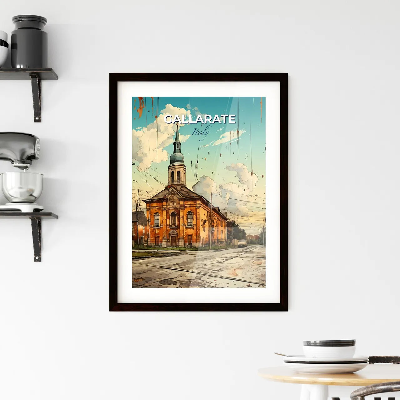 Gallarate, Italy, A Poster of a building with a steeple on the side of the road Default Title