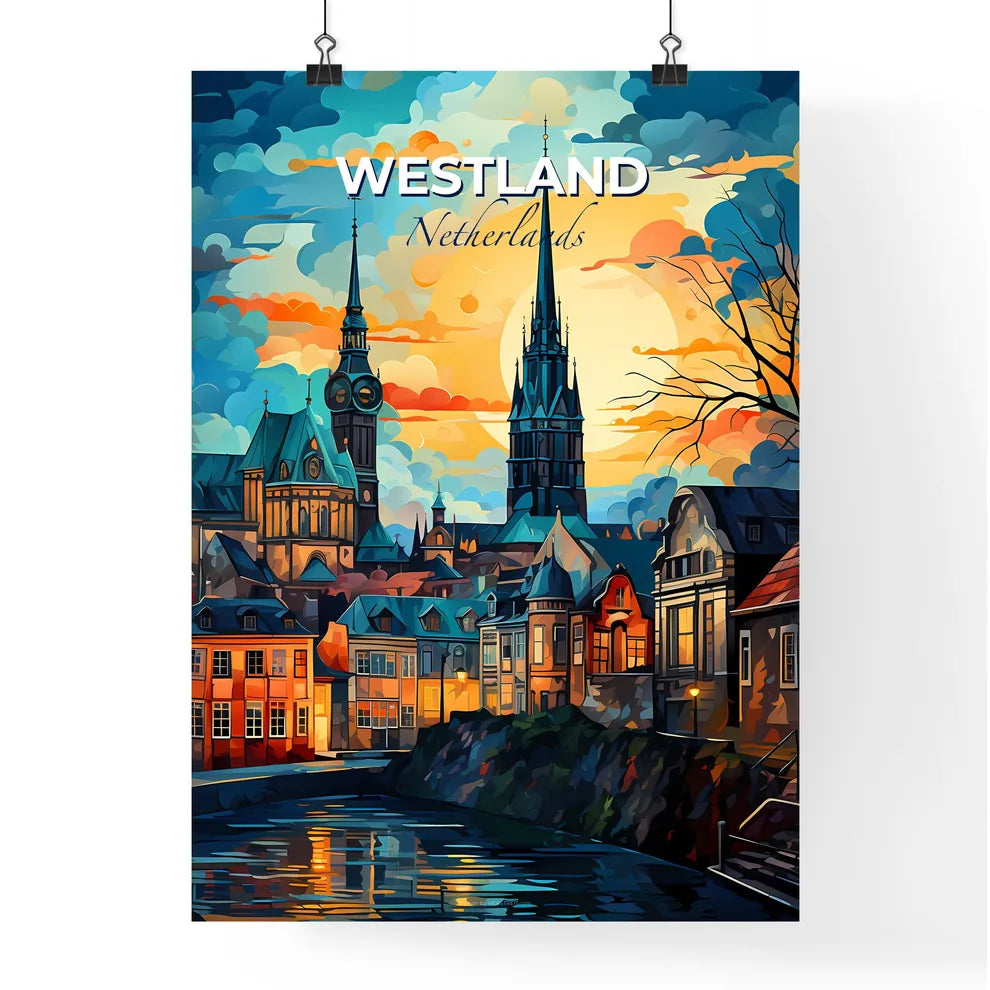 Westland, Netherlands, A Poster of a colorful sunset over a city Default Title