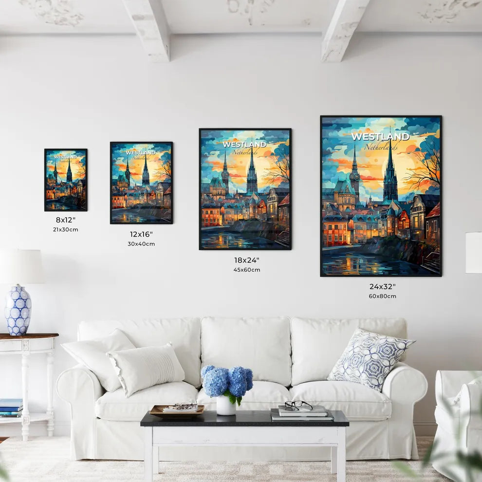 Westland, Netherlands, A Poster of a colorful sunset over a city Default Title