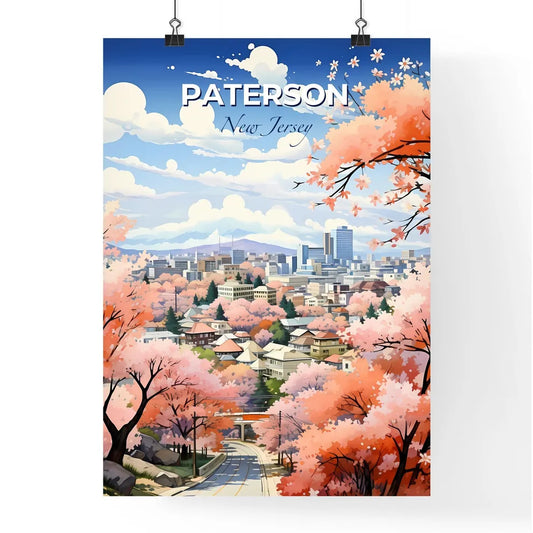 Paterson, New Jersey, A Poster of a city with pink trees and buildings Default Title