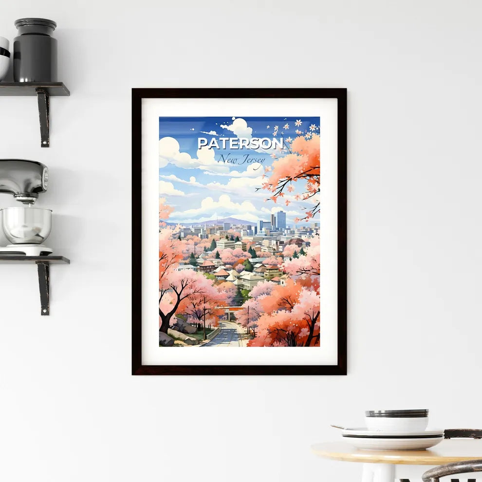 Paterson, New Jersey, A Poster of a city with pink trees and buildings Default Title