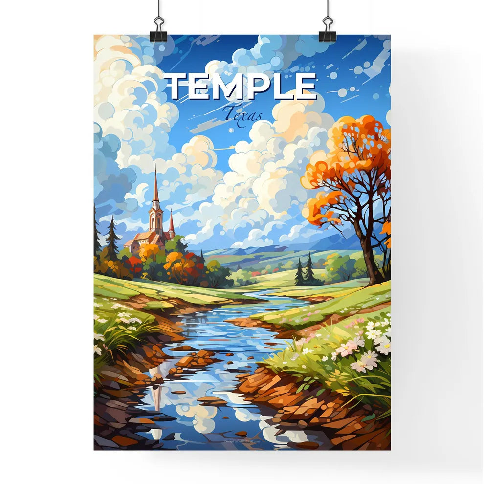 Temple, Texas, A Poster of a river running through a valley with a church in the background Default Title