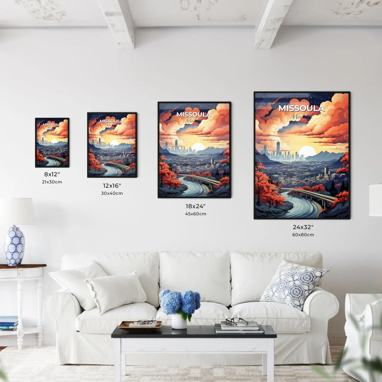 Missoula, Montana, A Poster of a landscape with a bridge and a city Default Title