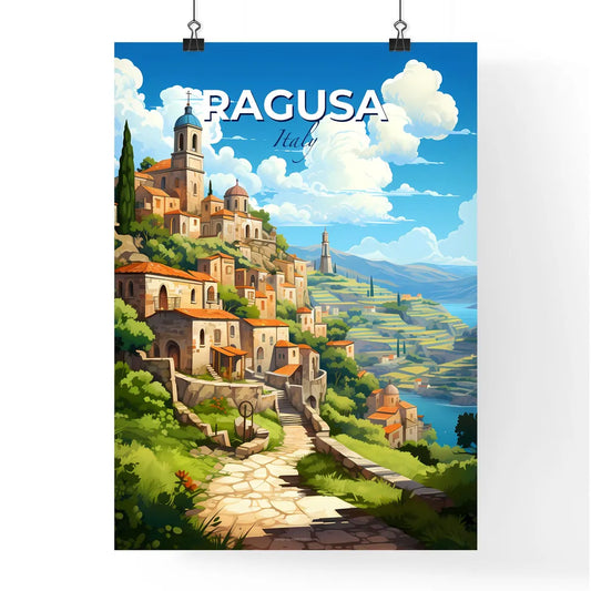 Ragusa, Italy, A Poster of a painting of a village on a hill Default Title