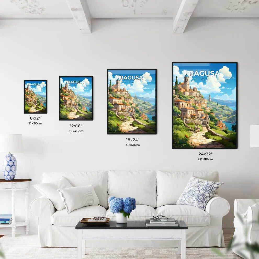 Ragusa, Italy, A Poster of a painting of a village on a hill Default Title