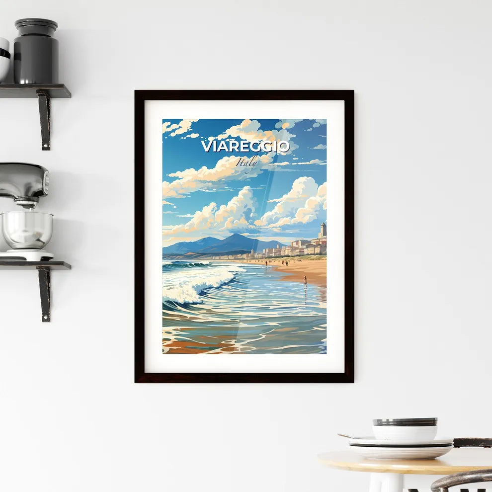 Viareggio, Italy, A Poster of a beach with buildings and waves Default Title