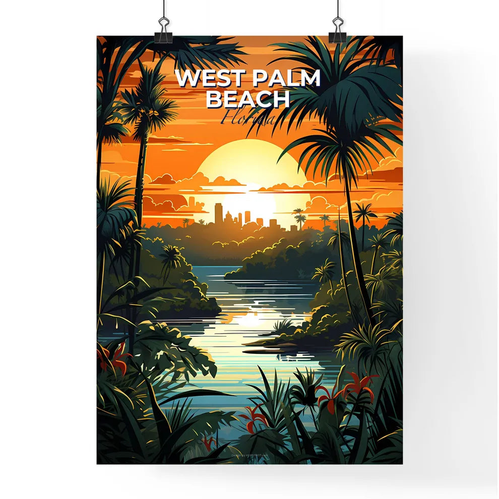 West Palm Beach, Florida, A Poster of a sunset over a river with trees and plants Default Title