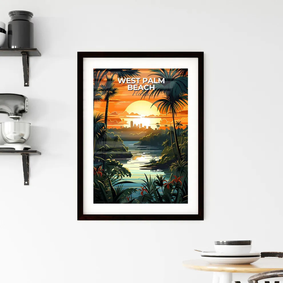 West Palm Beach, Florida, A Poster of a sunset over a river with trees and plants Default Title