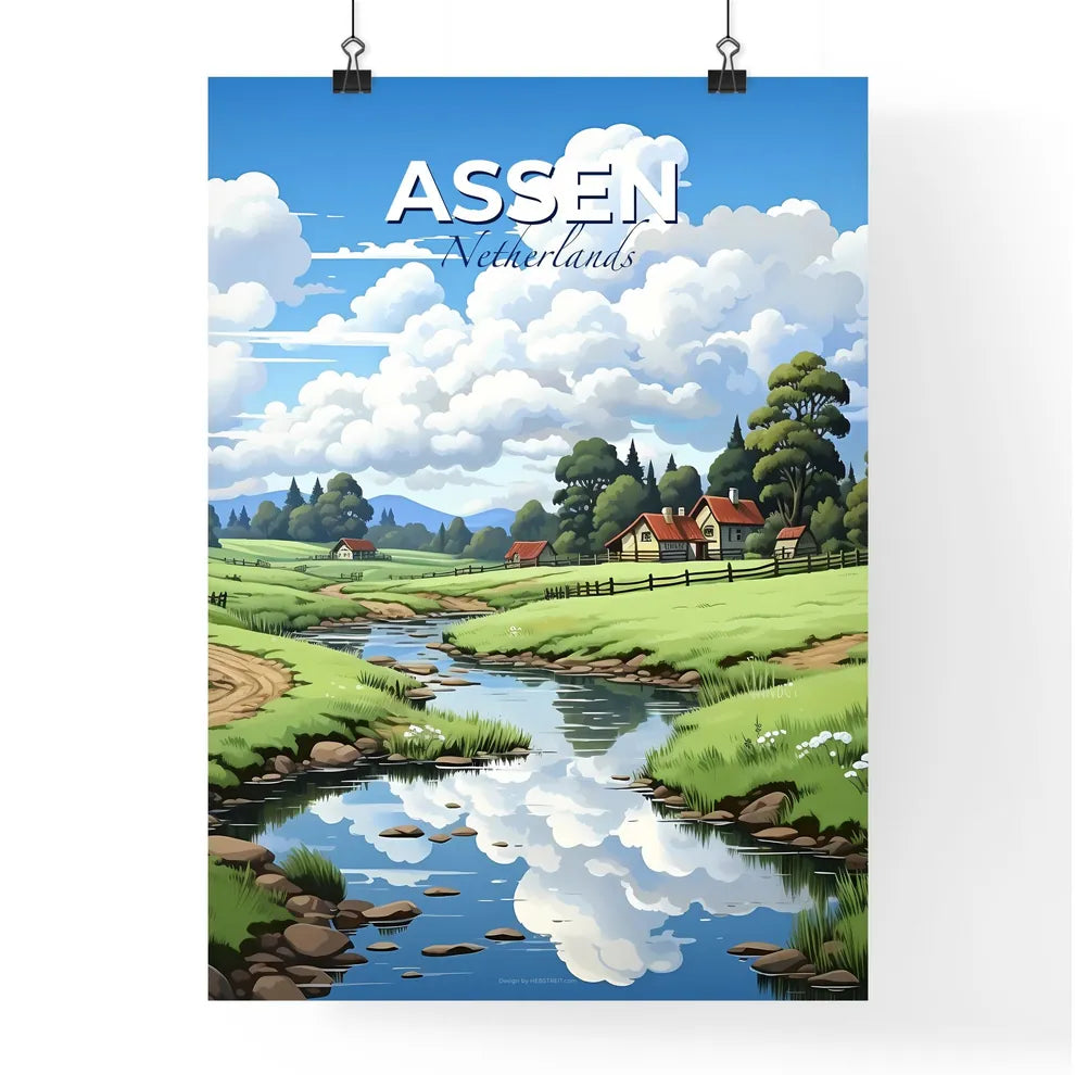 Assen, Netherlands, A Poster of a river running through a green field Default Title