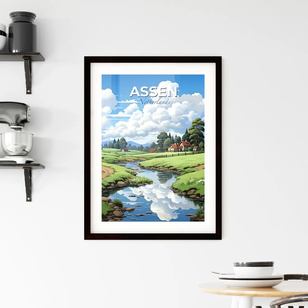 Assen, Netherlands, A Poster of a river running through a green field Default Title