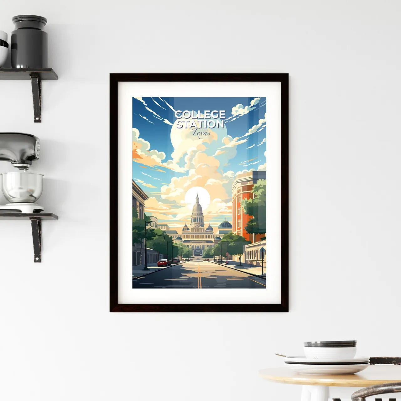 College Station, Texas, A Poster of a street with trees and buildings and a large dome on the top Default Title