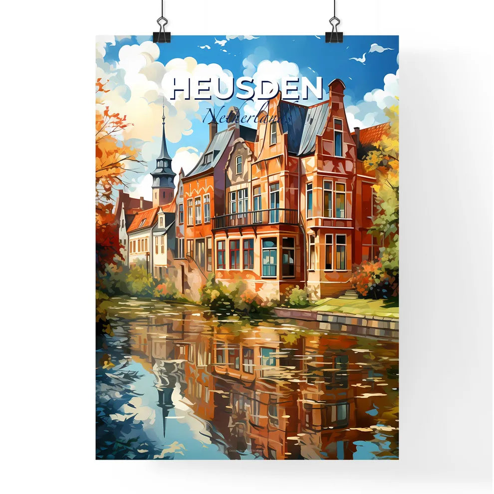 Heusden, Netherlands, A Poster of a water body with a building and trees Default Title