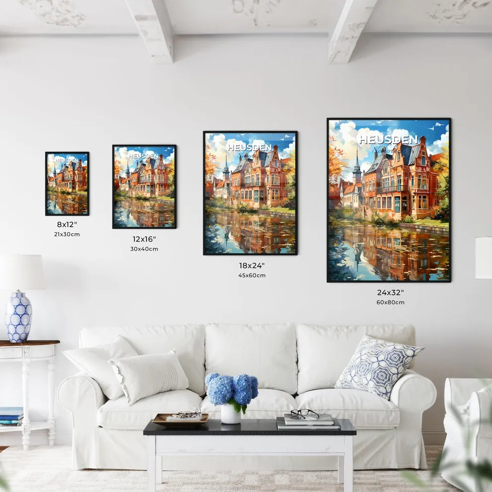 Heusden, Netherlands, A Poster of a water body with a building and trees Default Title