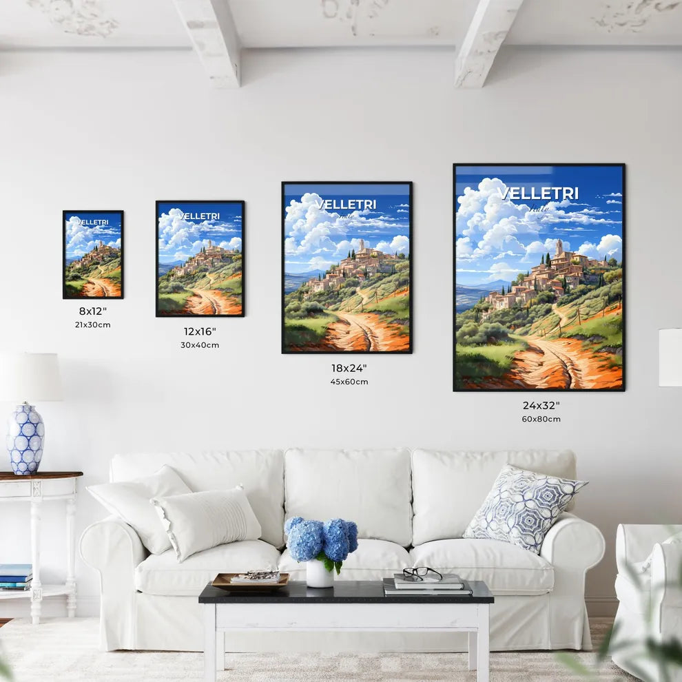 Velletri, Italy, A Poster of a painting of a village on a hill Default Title