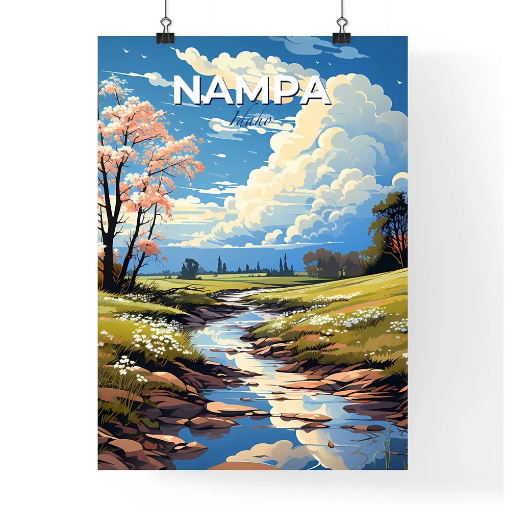 Nampa, Idaho, A Poster of a stream running through a grassy field Default Title