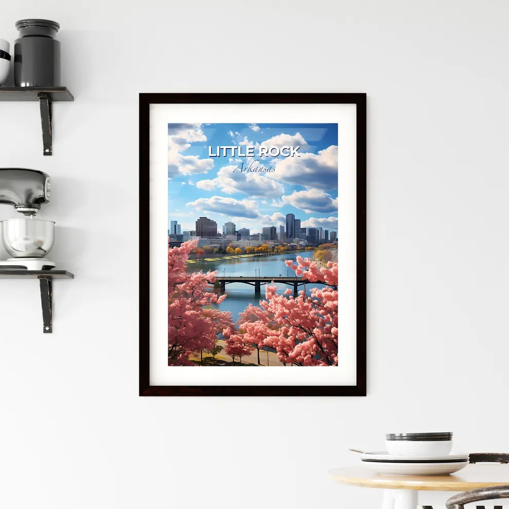 Little Rock, Arkansas, A Poster of a bridge over a river with pink flowers Default Title