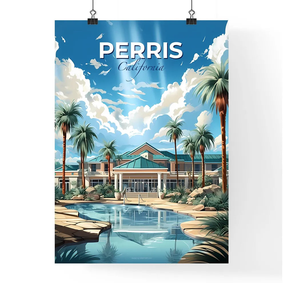 Perris, California, A Poster of a pool with palm trees and a building Default Title