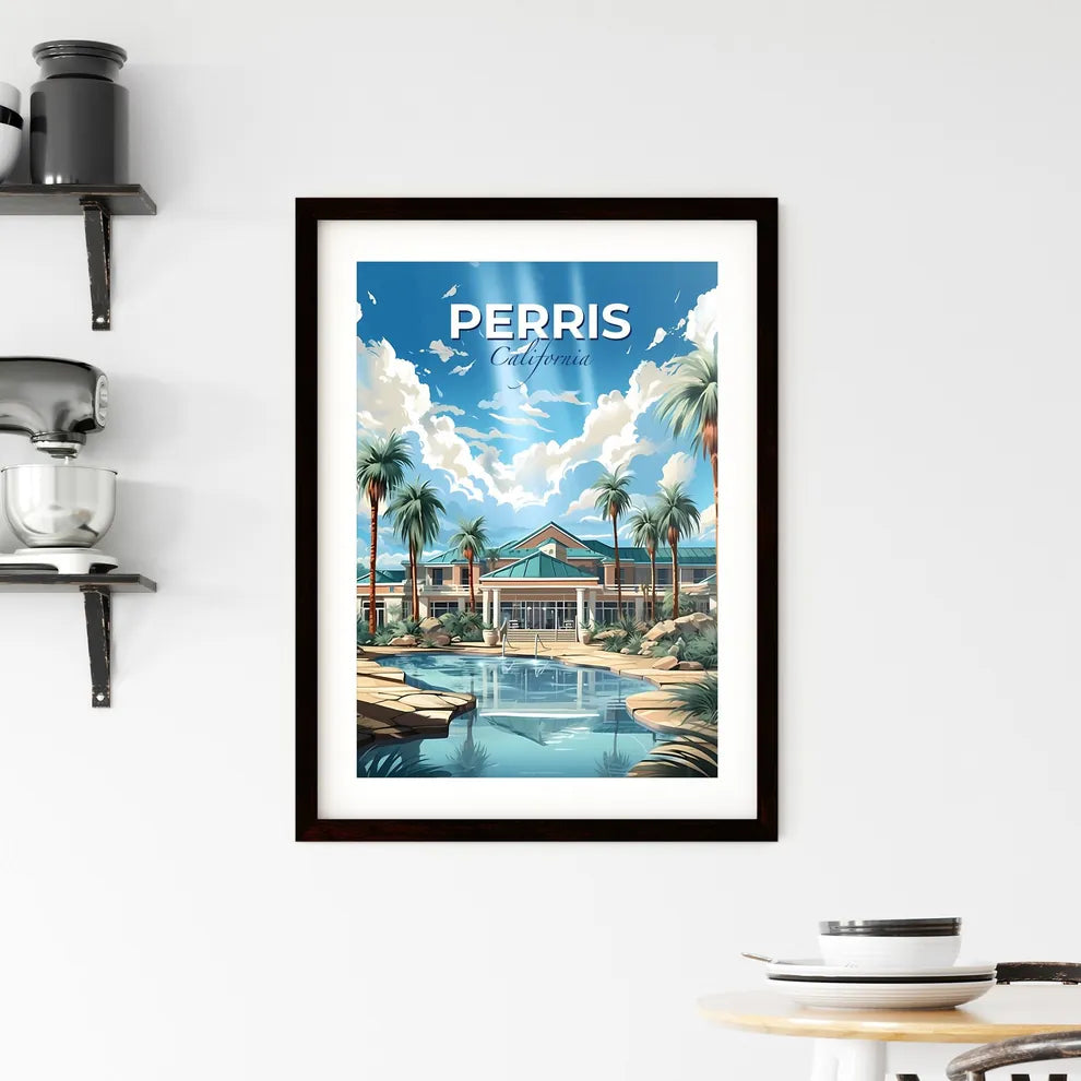 Perris, California, A Poster of a pool with palm trees and a building Default Title