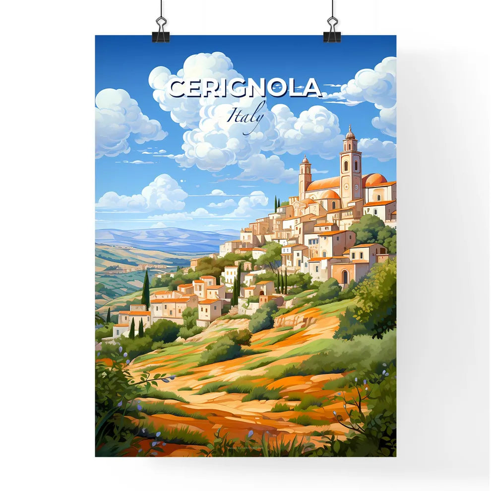 Cerignola, Italy, A Poster of a painting of a town on a hill Default Title