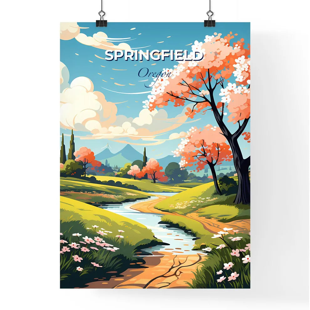 Springfield, Oregon, A Poster of a stream running through a valley with trees and flowers Default Title