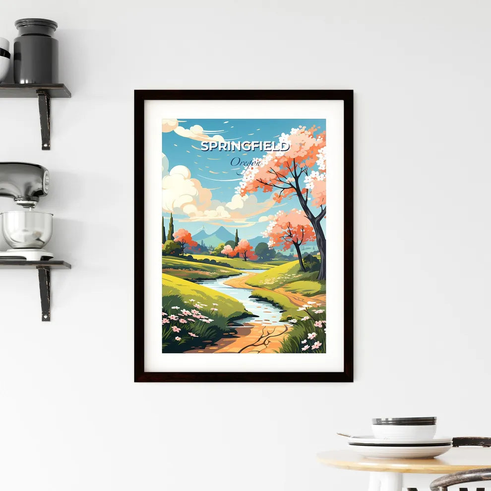 Springfield, Oregon, A Poster of a stream running through a valley with trees and flowers Default Title