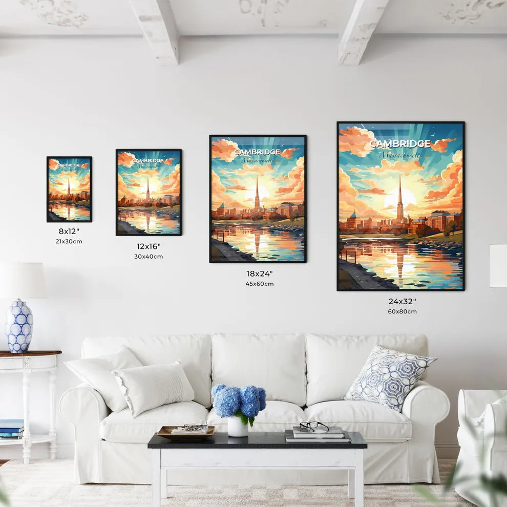 Cambridge, Massachusetts, A Poster of a city with a tall spire and a river Default Title