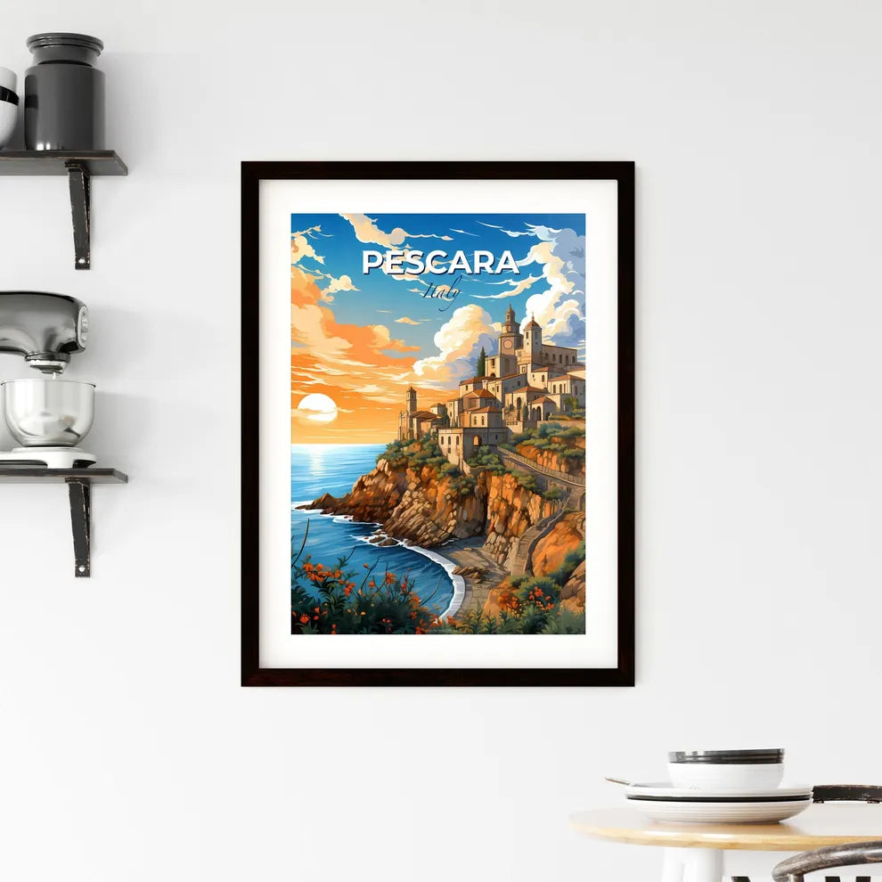 Pescara, Italy, A Poster of a painting of a town on a cliff by the ocean Default Title