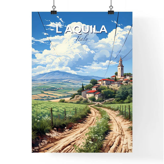 L Aquila, Italy, A Poster of a dirt road leading to a village Default Title