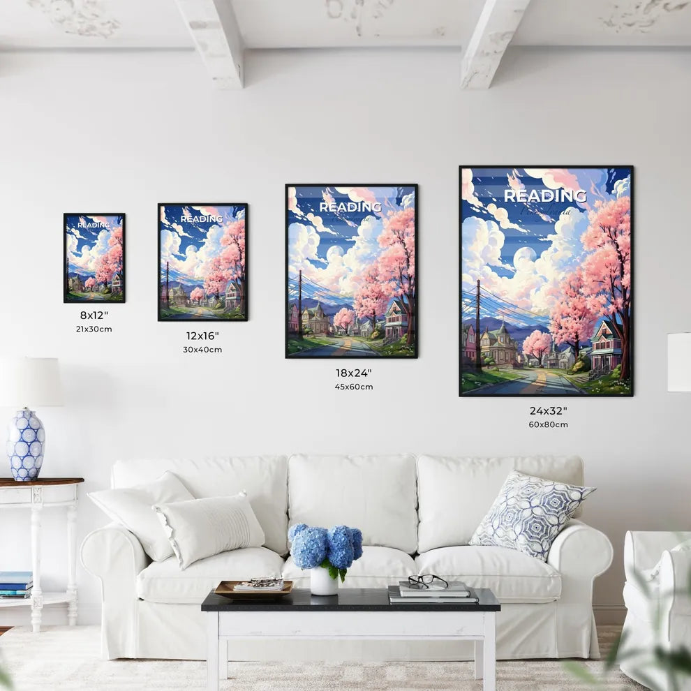 Reading, Pennsylvania, A Poster of a street with houses and pink trees Default Title