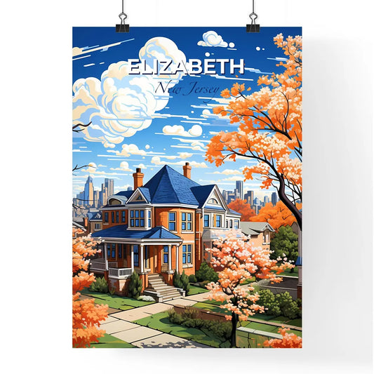 Elizabeth, New Jersey, A Poster of a house with trees and a city in the background Default Title