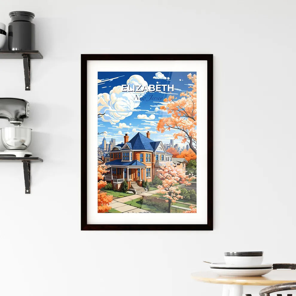 Elizabeth, New Jersey, A Poster of a house with trees and a city in the background Default Title