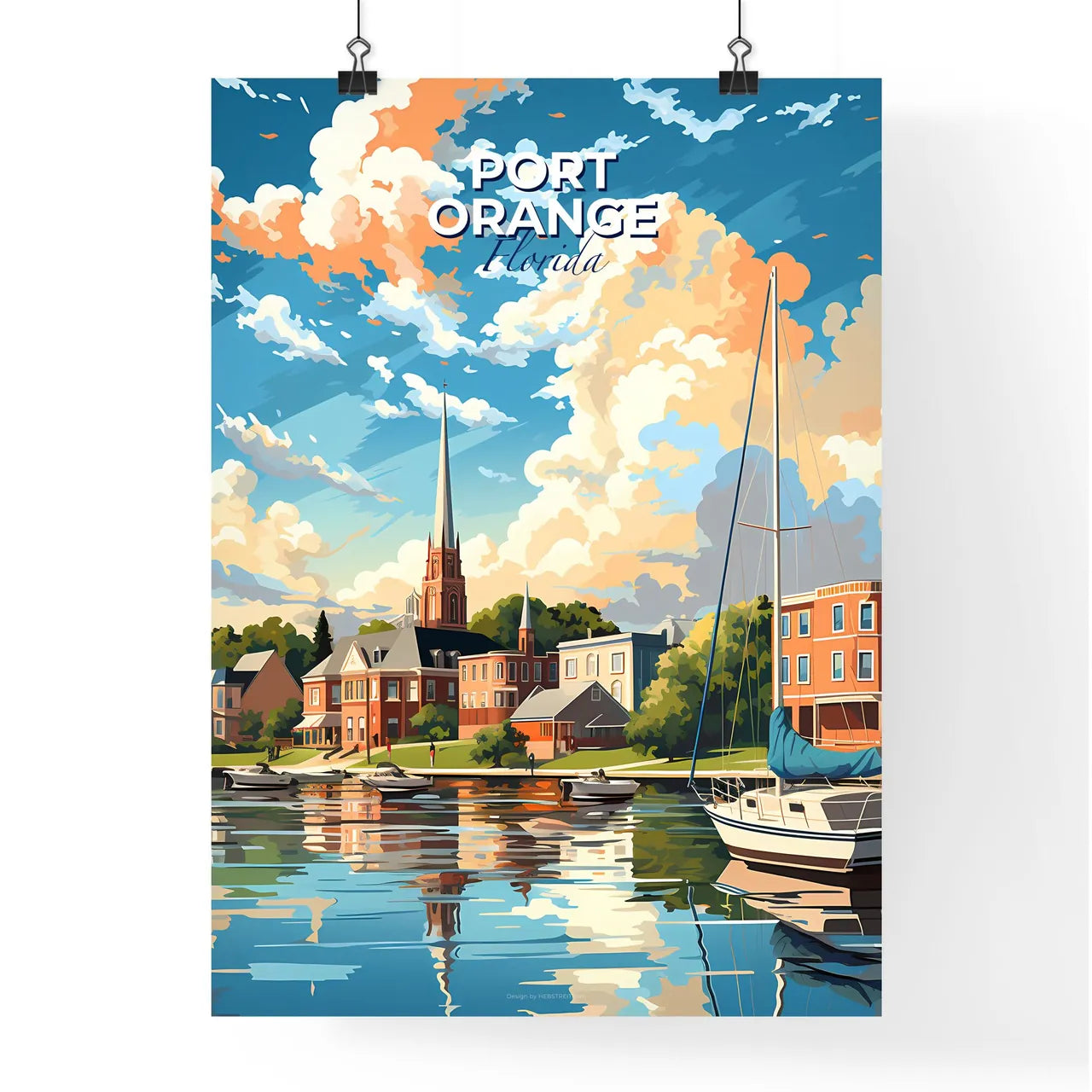 Port Orange, Florida, A Poster of a water body with boats and buildings in the background Default Title
