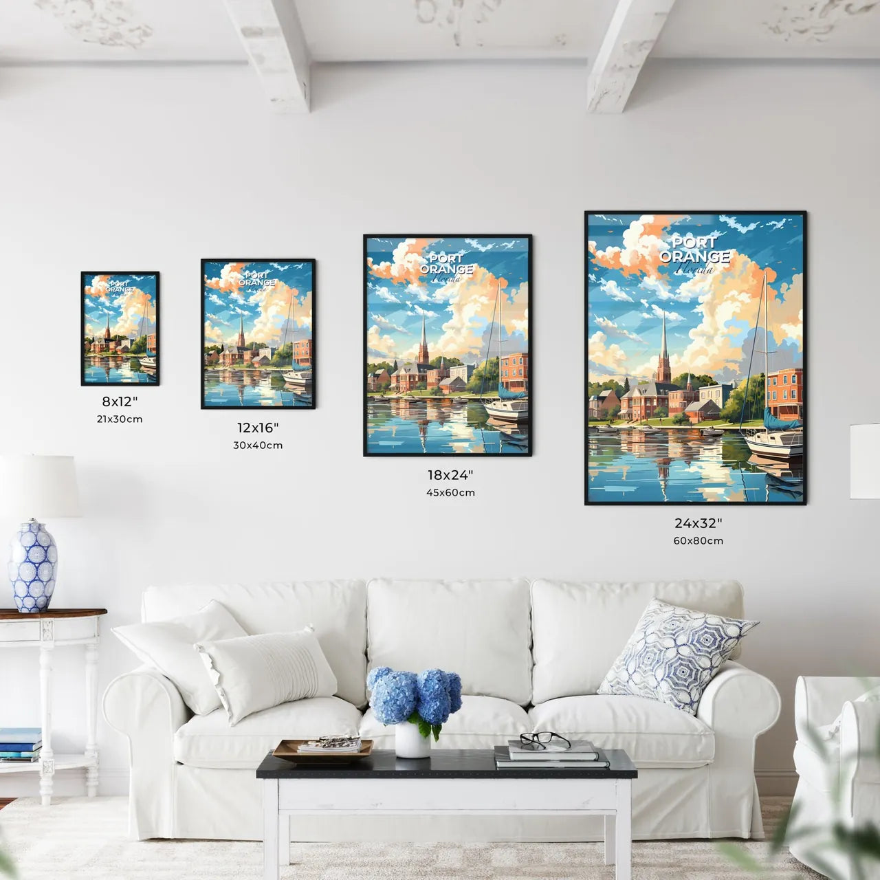 Port Orange, Florida, A Poster of a water body with boats and buildings in the background Default Title