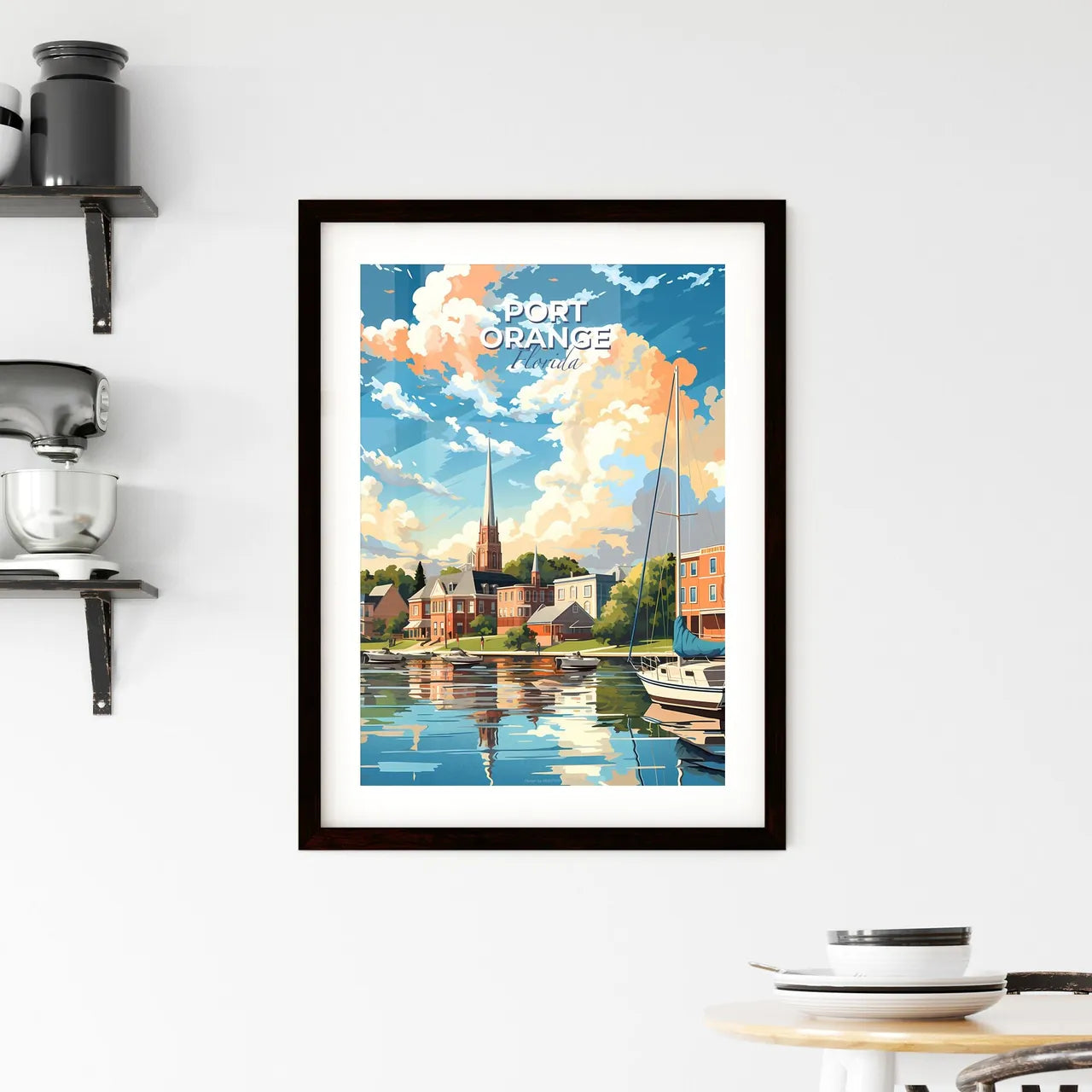 Port Orange, Florida, A Poster of a water body with boats and buildings in the background Default Title