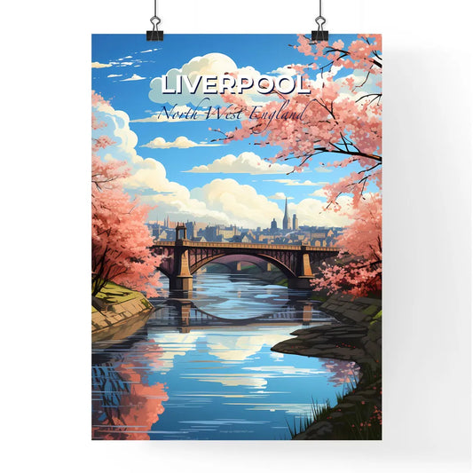 Liverpool, North West England, A Poster of a bridge over a river with pink flowers Default Title